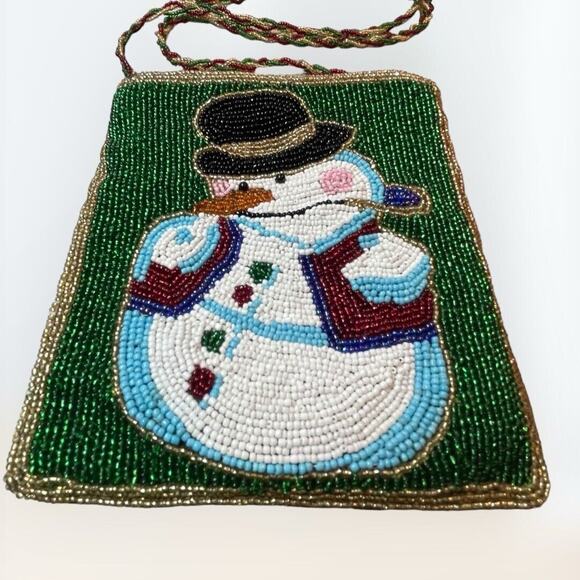 C. Marie Snowman Purse Crossbody Beaded Bag Festive Christmas Holiday Nostalgic - Picture 2 of 7